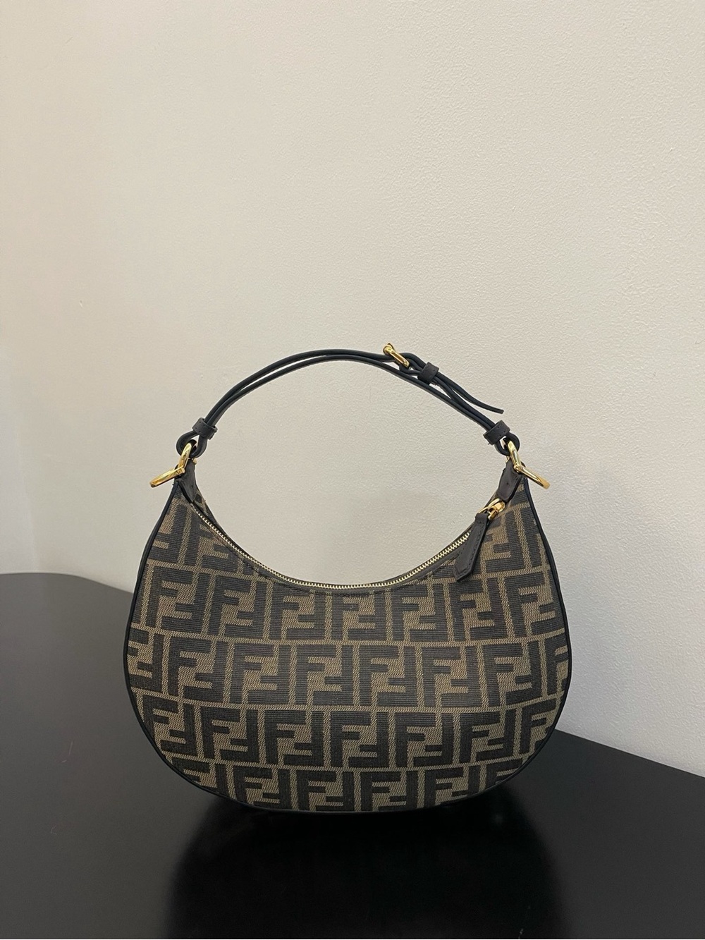 Cut Fendi Brown Logo Crescent Shoulder Bag